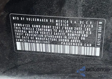 2020 Volkswagen Jetta 1.4T R-Line/1.4T S/1.4T Se из США, поврежденный, VIN 3VWCB7BU6LM017352